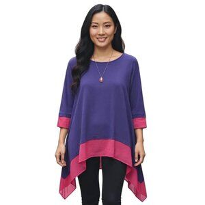 Iman Global Purple Pink Poncho.‎ SZ Med. Handkerchief Hem. Layering. Fun. Bright
